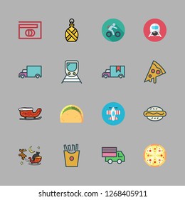 fast icon set. vector set about cargo truck, pizza, airplane and diners club icons set.