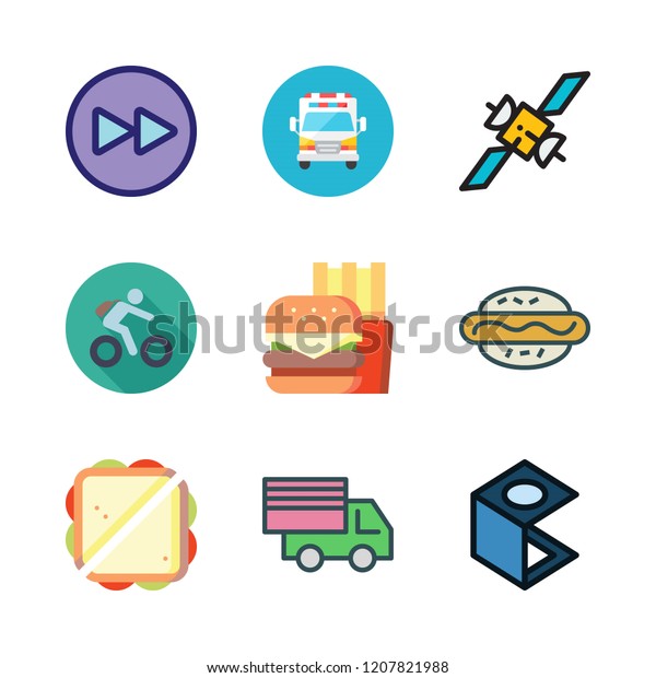 fast icon set. vector set about zooming,
sandwich, ambulance and cargo truck icons
set.