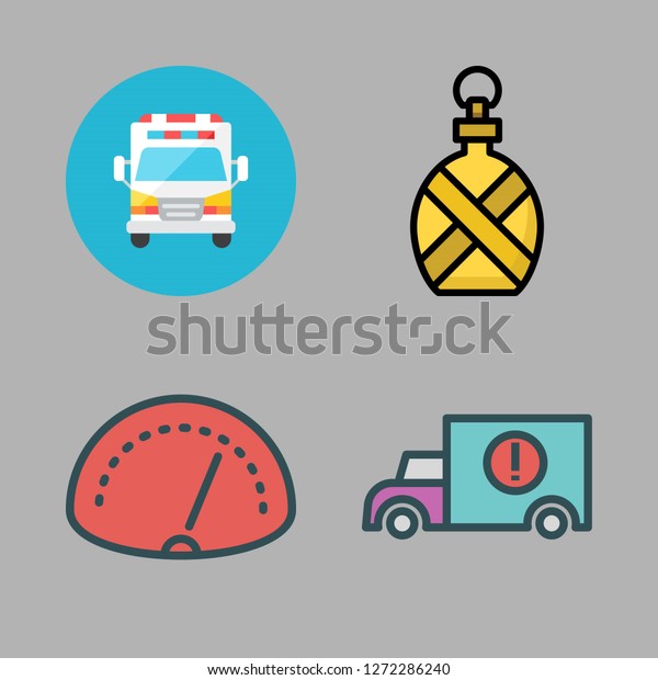 fast icon set. vector set about\
cargo truck, speedometer, canteen and ambulance icons\
set.