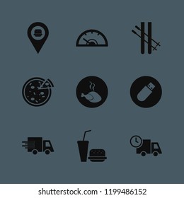 fast icon. fast vector icons set speedometer, fastfood location, pizza and skiing