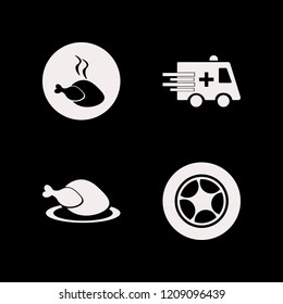 fast icon. fast vector icons set hot chicken, car wheel and ambulance car