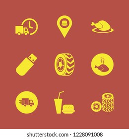 fast icon. fast vector icons set car wheels, fast food, car wheel and hot chicken