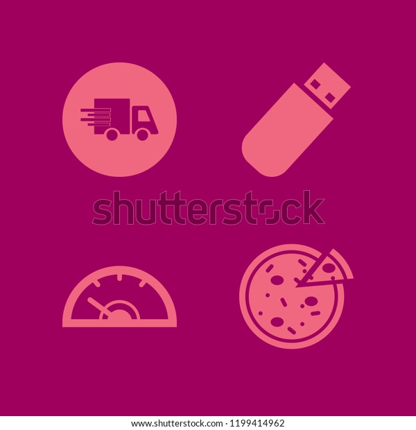 fast icon. fast vector icons set fast\
delivery truck, speedometer, pizza and flash\
driver