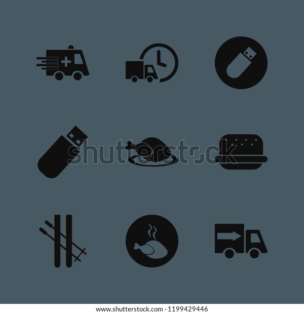 fast icon. fast vector icons set flash\
driver, burger, ambulance car and hot\
chicken