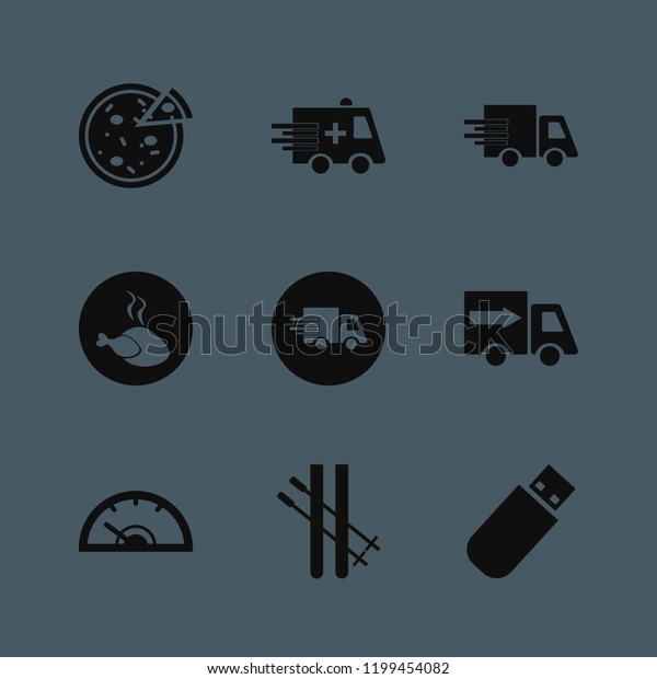 fast icon. fast vector icons set hot\
chicken, pizza, speedometer and fast delivery\
truck