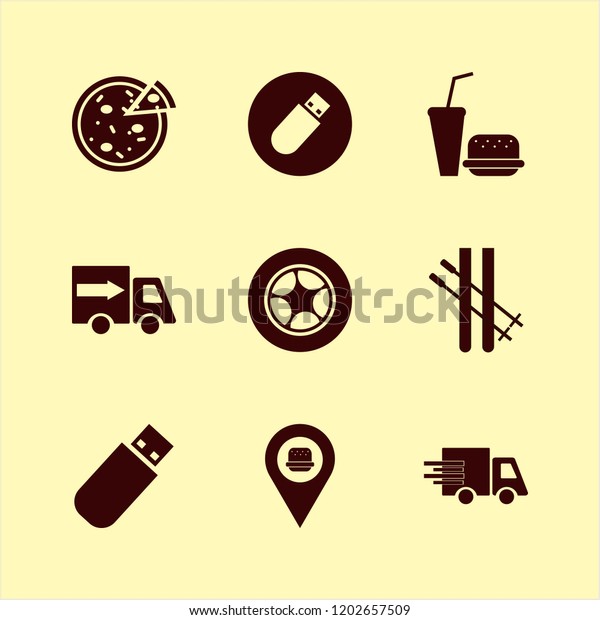 fast icon. fast vector icons set car wheel,\
skiing, pizza and fastfood\
location