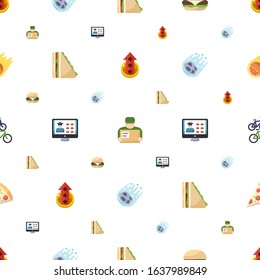 Fast Icons Pattern Seamless. Included Editable Flat Level Up, Delivery Service, Burger, Sandwich, Free Shipping, Comet, Bike Station, Pizza Icons. Fast Icons For Web And Mobile.