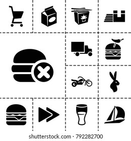 Fast icons. set of 13 editable filled fast icons such as sailboat, drink, burger with pepper, cheeseburger, take away food, motorcycle, rabbit, express delivery, shopping cart