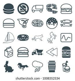 Fast icons. set of 25 editable filled and outline fast icons such as drink, donut, double burger, sausage, panther, truck, pizza, cheeseburger, burger, burger and drink