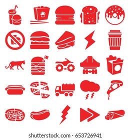 Fast icons set. set of 25 fast filled icons such as panther, flash, truck, wrap sandwich, pizza, hot dog, drink, donut, sandwich, double burger with flag, take away food