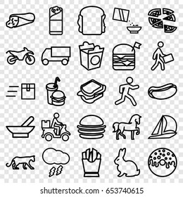 Fast icons set. set of 25 fast outline icons such as rabbit, panther, horse, bowl, truck, wrap sandwich, burger, hot dog, french fries, donut, pizza, sandwich