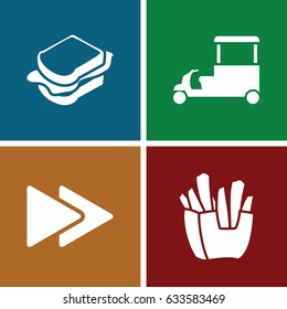 Fast icons set. set of 4 fast filled icons such as french fries
