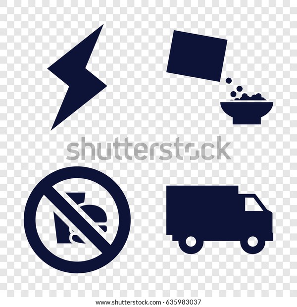 Fast icons set. set of 4 fast filled icons such as\
cereal, no fast food,\
flash