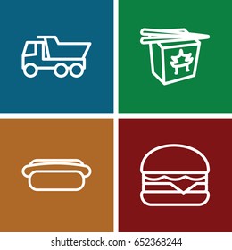 Fast icons set. set of 4 fast outline icons such as truck, chinese fast food, cheeseburger