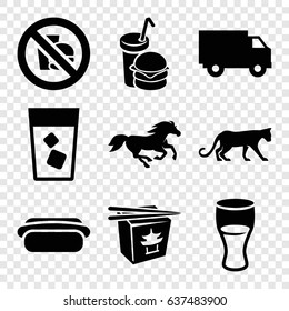 Fast icons set. set of 9 fast filled icons such as panther, horse, drink, burger and drink, hot dog