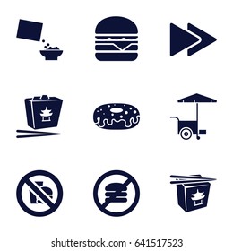 Fast icons set. set of 9 fast filled icons such as donut, cheeseburger