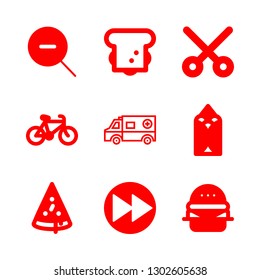 fast icons set with pizza, cross like opened scissor and wrap vector set