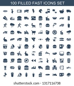 fast icons. Trendy 100 fast icons. Contain icons such as sandwich, tea cup, motorbike, wrap sandwich, burger with sausage, drink, burrito, sailboat. fast icon for web and mobile.