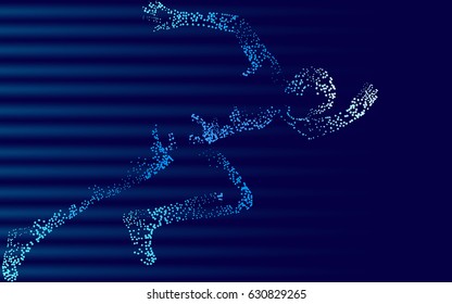 Fast impetuous running sportsman. Man run high speed sport achievement. Silhouette sprinter background. Design runner dark blue vector illustration art