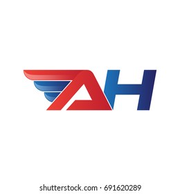 fast initial letter AH logo vector wing