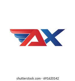 fast initial letter AX logo vector wing