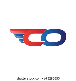 fast initial letter CO logo vector wing