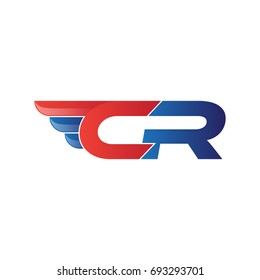 fast initial letter CR logo vector wing