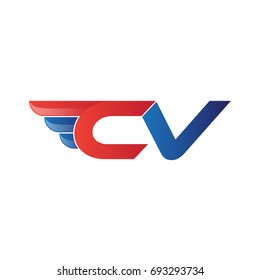 fast initial letter CV logo vector wing