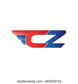 fast initial letter CZ logo vector wing