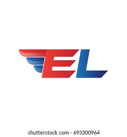 fast initial letter EL logo vector wing