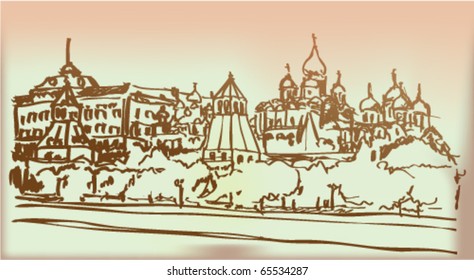 Fast ink pen drawing of Moscow, made by imagination