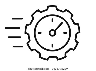 Fast install vector icon isolated on white background. Abstract technology symbol with gear and clock face, urgent work concept.