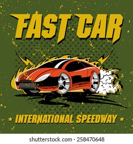 Fast international speedway sport car cartoon styled,  t-shirt graphics 