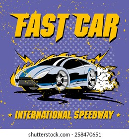Fast international speedway sport car cartoon styled,  t-shirt graphics 