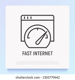 Fast internet thin line icon: speedometer on website. Modern vector illustration.