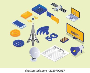 Fast internet vector concept. 5G network wireless systems connecting to digital devices