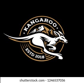 fast jump kangaroo logo retro in badge