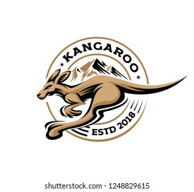 fast jump kangaroo logo retro in badge