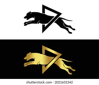 Fast jumping and Running dog logo vector