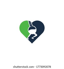 Fast Lab heart shape concept Logo Template Design . Quick lab logo template design with a running flask.