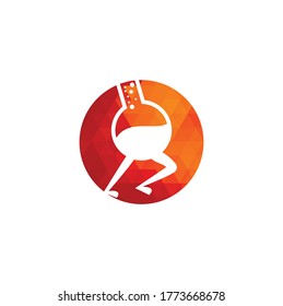 Diseño rápido de plantillas de logotipos de laboratorio. Diseño de plantillas de logotipo de laboratorio rápido con un matraz en ejecución.