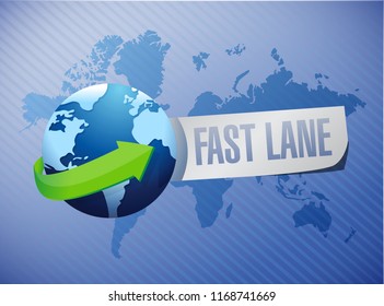 Fast lane International message message concept illustration isolated over a world map background