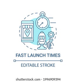 Fast launch times concept icon. Online marketplace benefit abstract idea thin line illustration. Ready-built marketplace solution. Vector isolated outline color drawing. Editable stroke