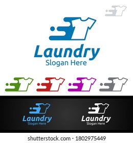 Fast Laundry Dry Cleaners Logo with Clothes, Water and Washing Concept