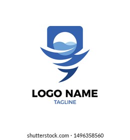 Fast Laundry Logo, Washing Machine, Cleaning Service with Hurricane Logo Concept Isolated Vector.
