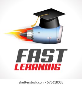 Fast learning concept - turbo jet engine and students cap