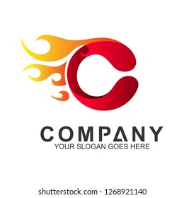 fast letter C logo design with fire motion