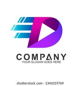 fast letter D logo with play button