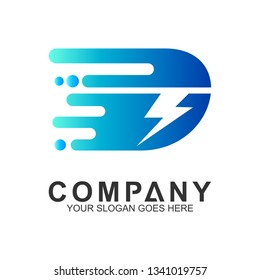 fast letter D logo with thunder shape