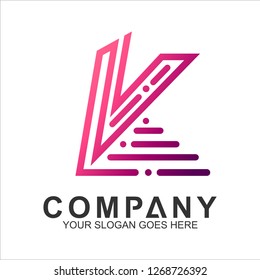 fast letter K logo with line shape, tech symbol, digital and internet icons